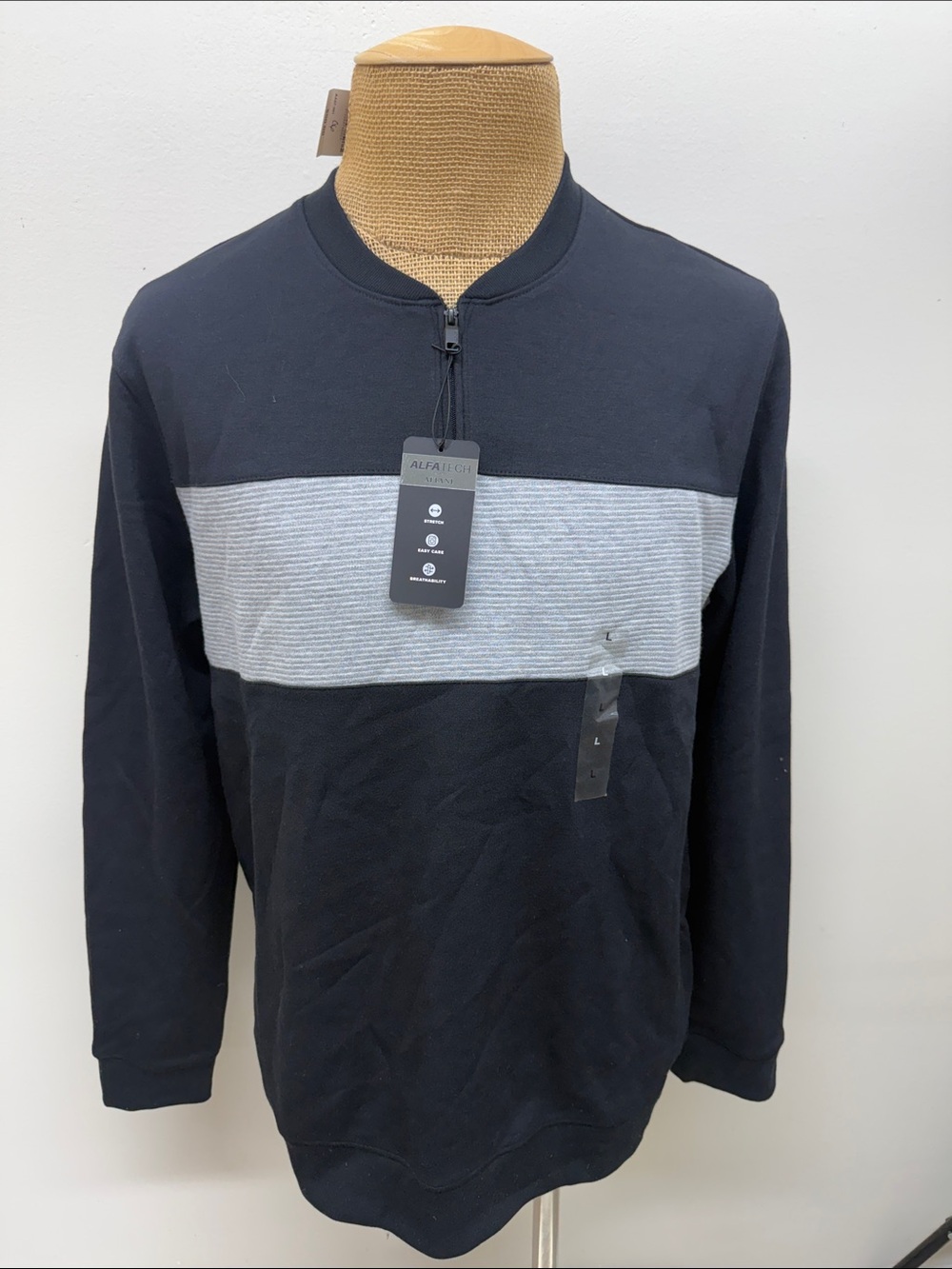 Alfani Black Pullover with Light Gray Chest Stripe